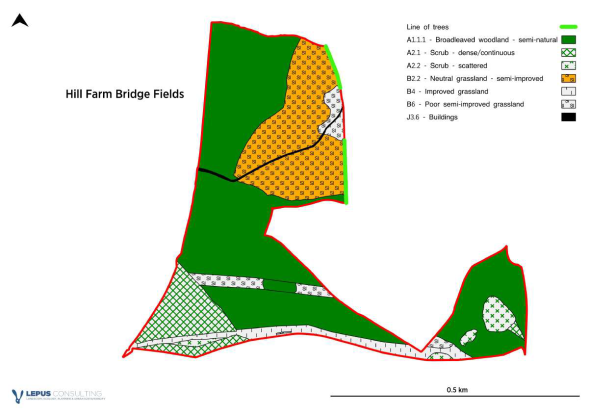 Hill Farm bridge Fields map