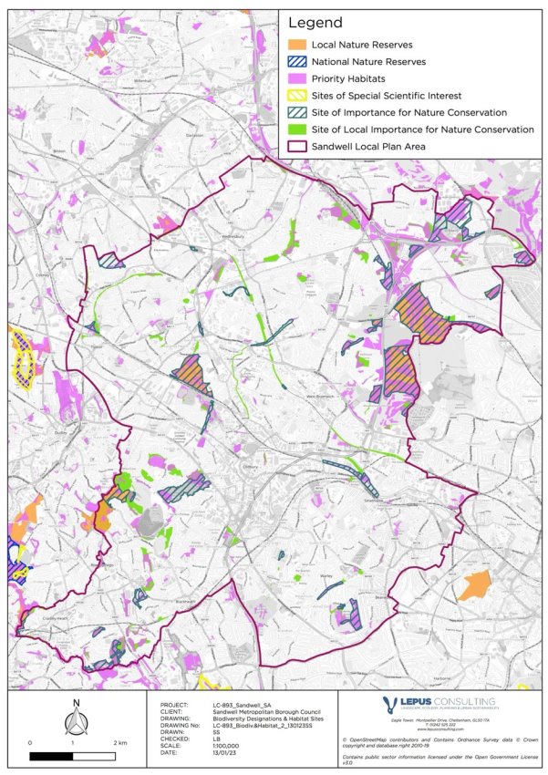 Map showing biodiversity sites and habitats in and around the SLP area 