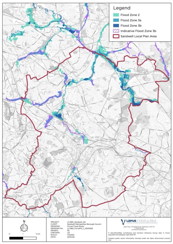 Map showing Fluvial Flood Zones and Indicative Flood Zone 3b within the SLP area 