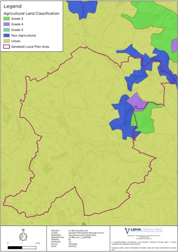 Map showing Agricultural Land Classification in and around the SLP area 