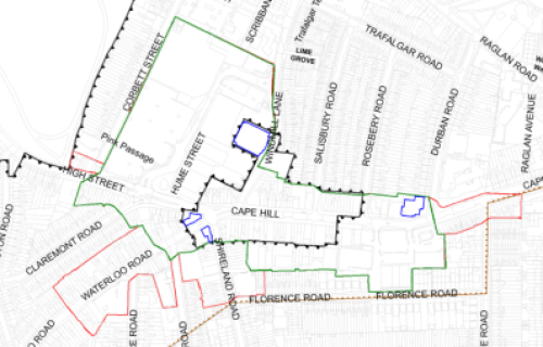 Cape Hill town centre map, showing town centre boundary.
