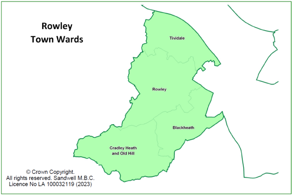 Rowley Town Wards, showing ward boundaries.