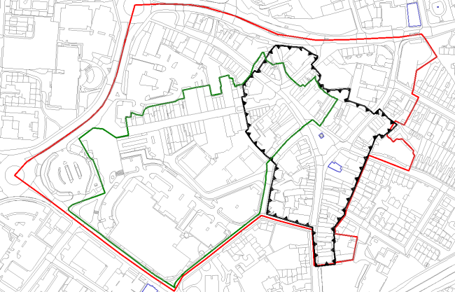 Wednesbury town centre map, showing town centre boundary.
