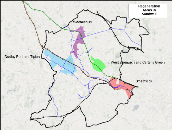 Sandwell Map showing the regeneration areas.